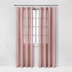 84"x54" Feather Sheer Window Curtain Panel with Contrast Edge Rings, Pink